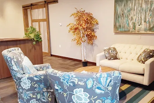 Comfortable and inviting waiting area in a mental wellness office, designed to provide a calming environment for patients.